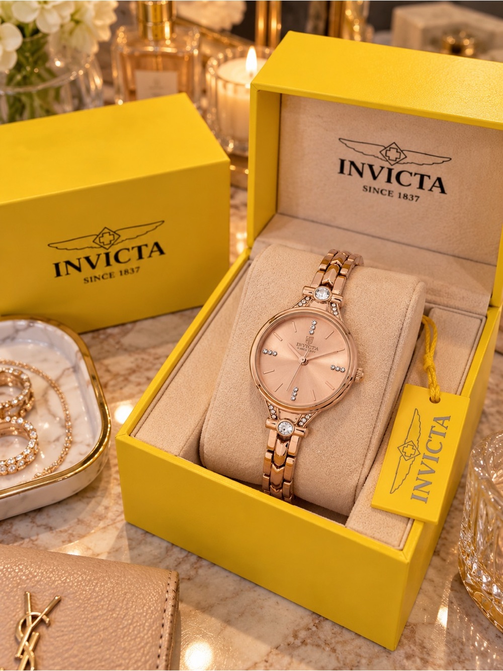 Montres Prestige X Invicta Wildflower Tigerlily 69300 Rose Gold Watch NWT